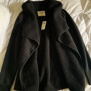 A&F black fuzzy coat